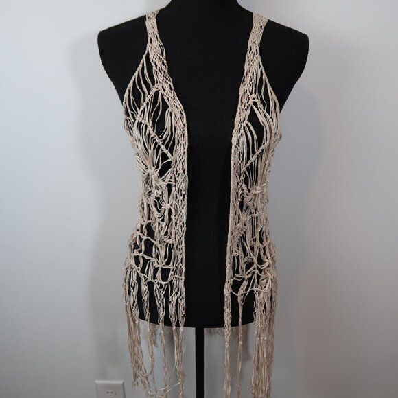 Left on Houston Fringe Boho Vest Cochella Vibes M - Picture 3 of 9